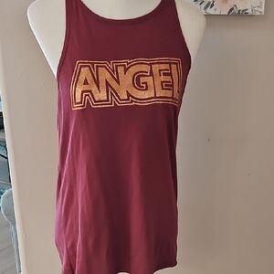 Women's Burgundy Tank Top with Gold 'Angel' Print